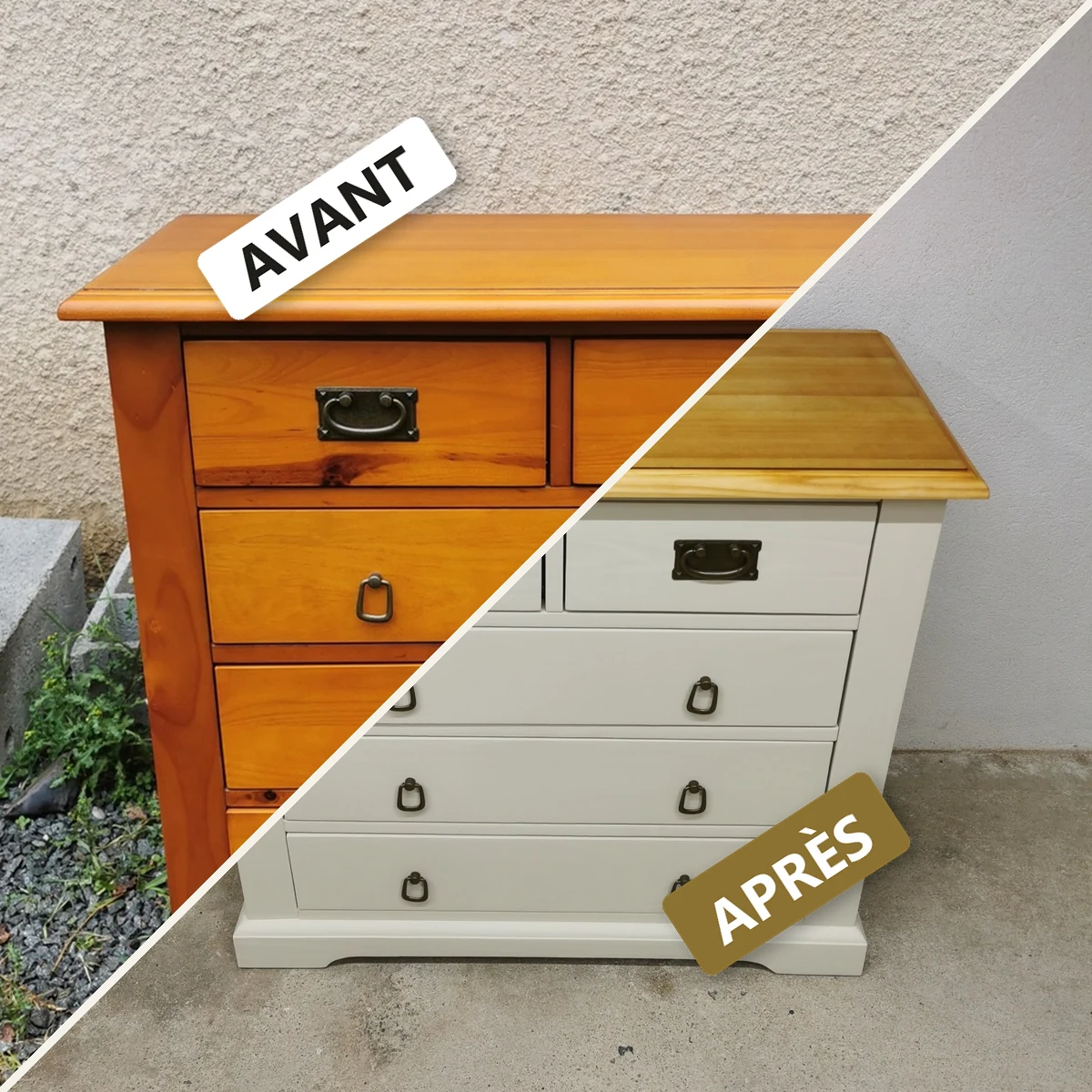 Avant / après — commode ancienne relookée crème