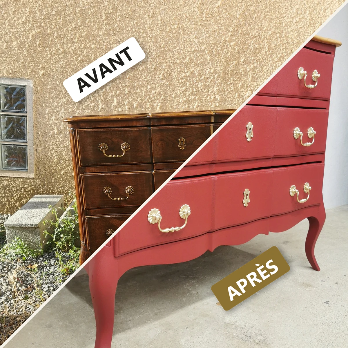 Avant / après — commode relookée bordeaux