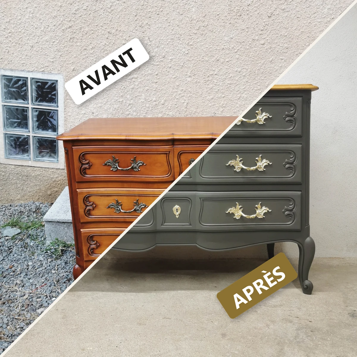 Avant / après — commode relookée sauge